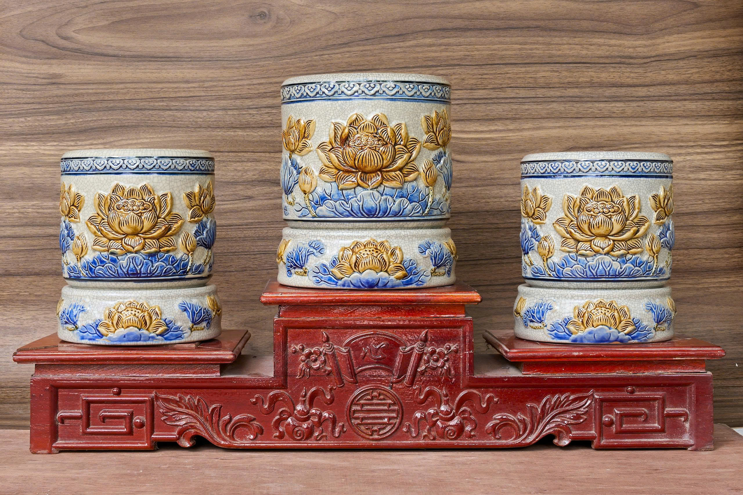 bát hương men rạn vân Sen - Gốm Tết