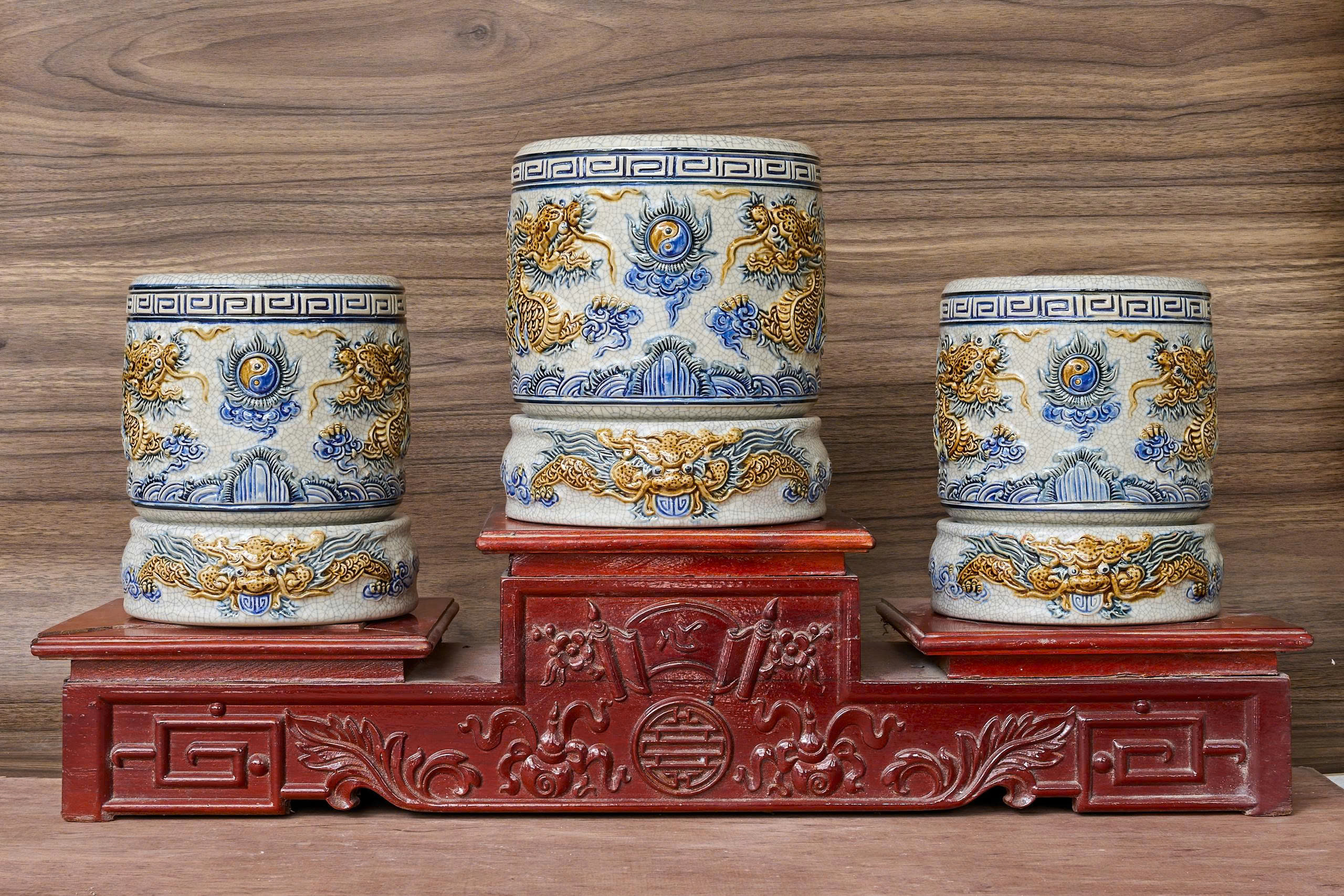 bát hương men rạn vân rồng - Gốm Tết