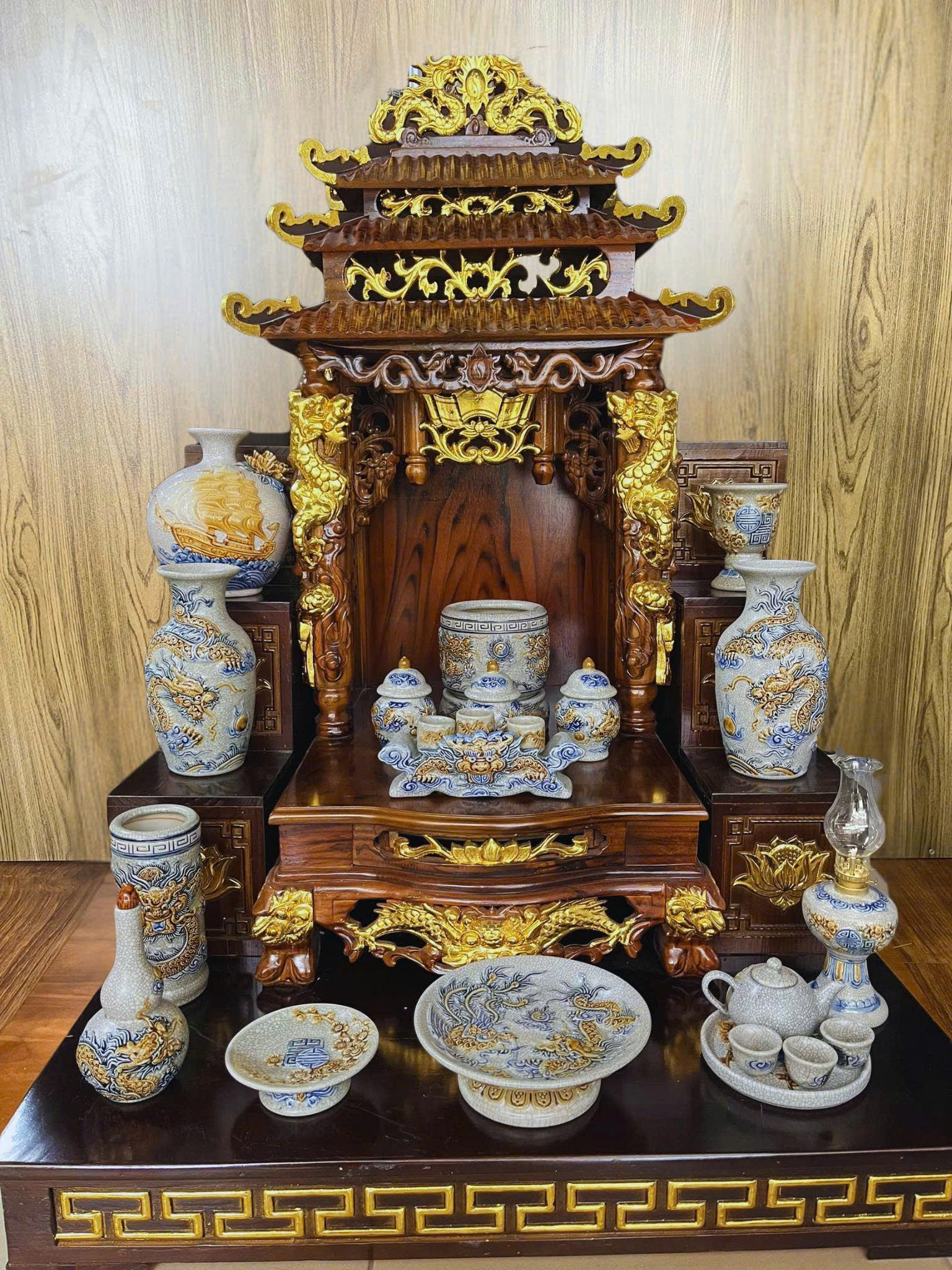 Combo đồ thờ men rạn bát tràng