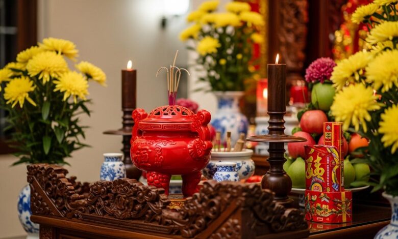 bát hương màu đỏ