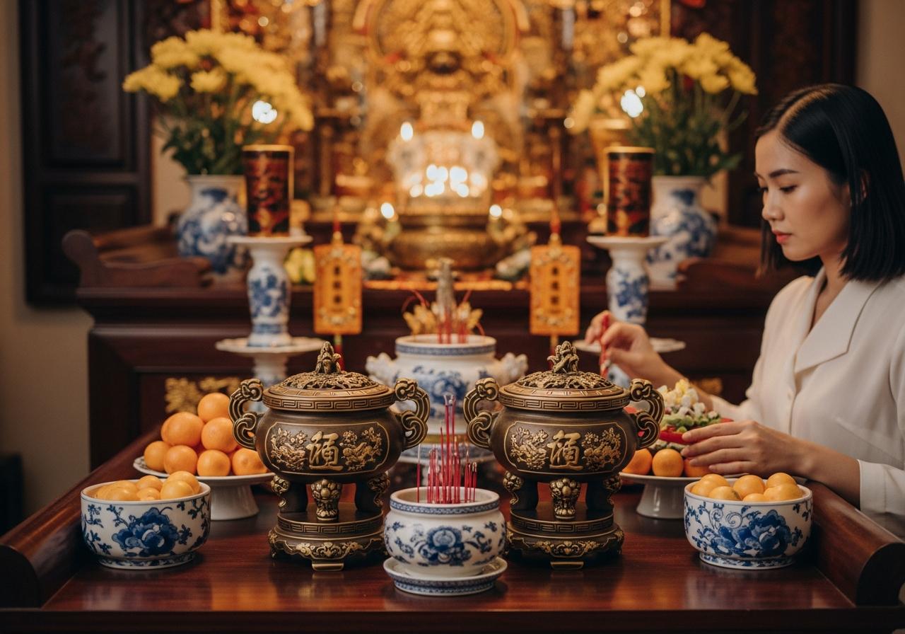 Hướng dẫn cách đặt 2 bát hương trên bàn thờ chuẩn phong thủy, tránh đại kỵ