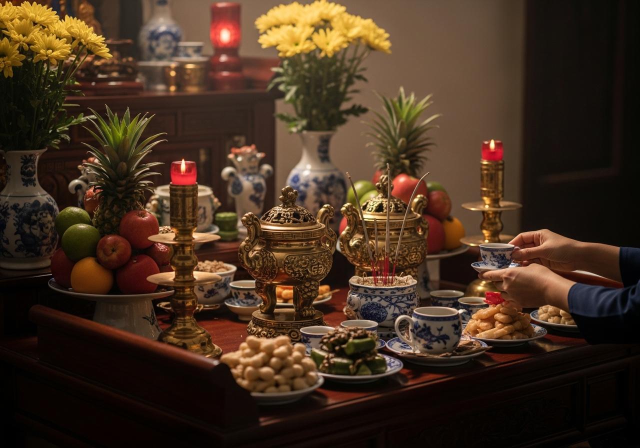 cách đặt 2 bát hương trên bàn thờ​ 