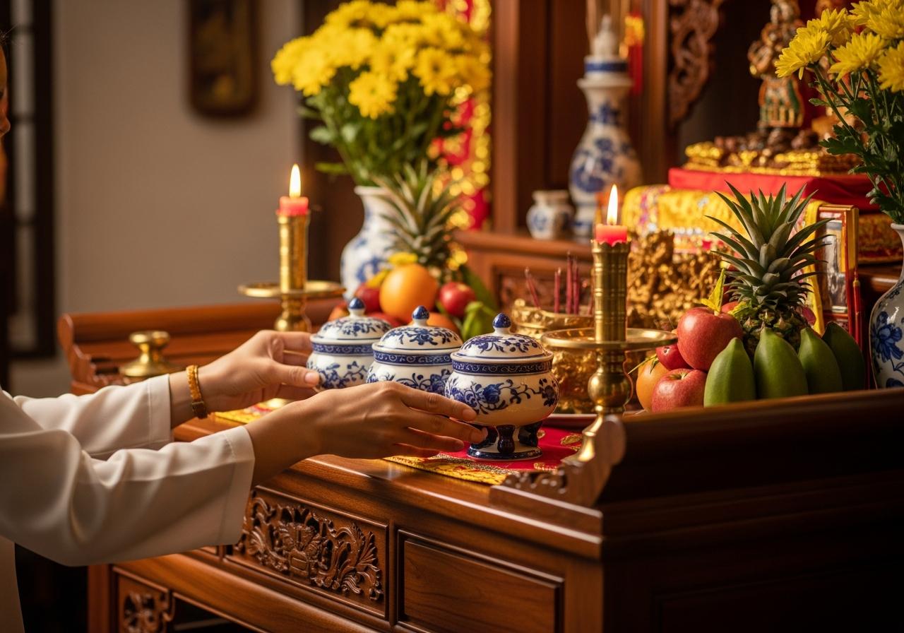cách đặt 3 bát hương trên bàn thờ