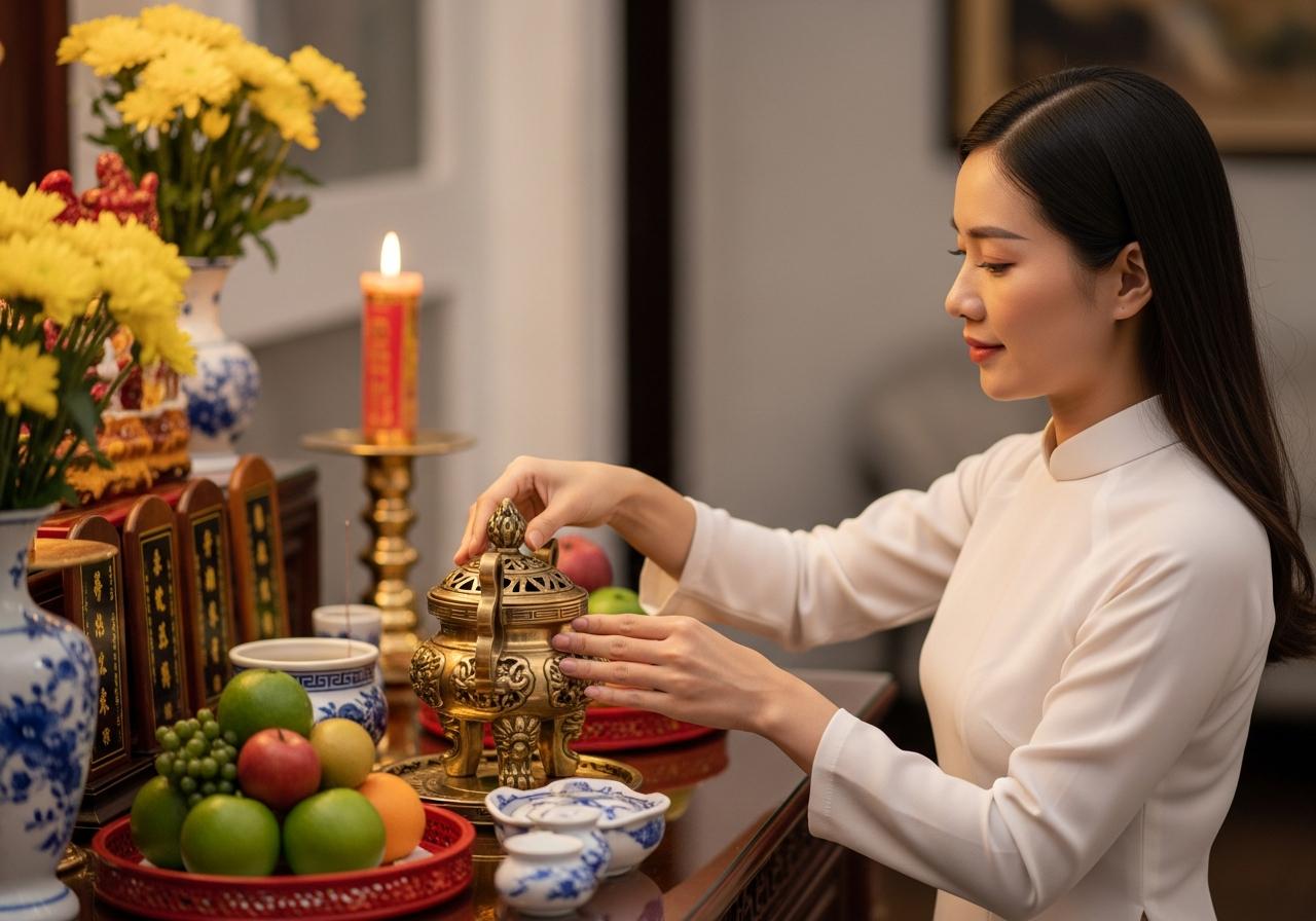Hướng dẫn chi tiết cách đặt bát hương chuẩn phong thủy cho từng loại bàn thờ