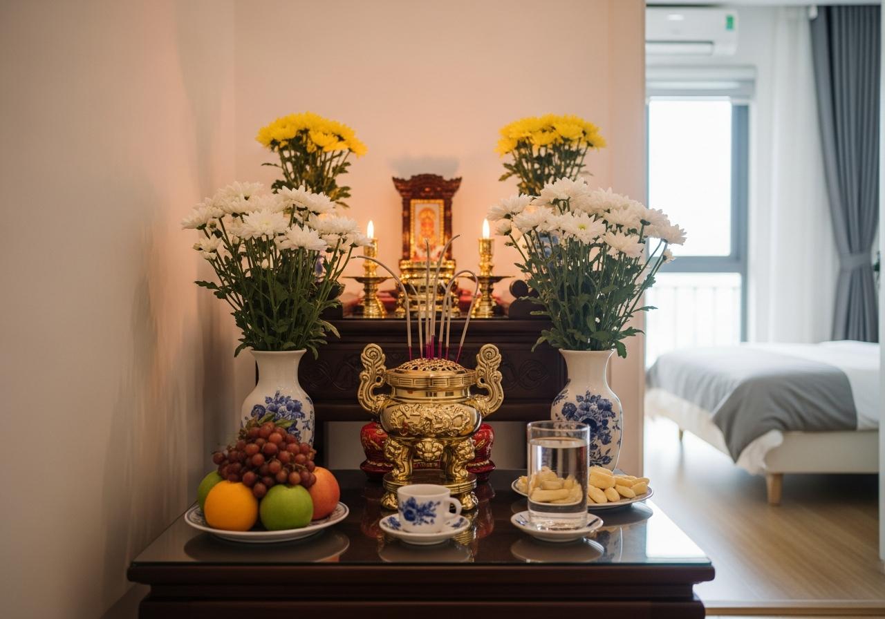 Sơ đồ sắp xếp bàn thờ 1 bát hương chuẩn phong thủy hút tài lộc