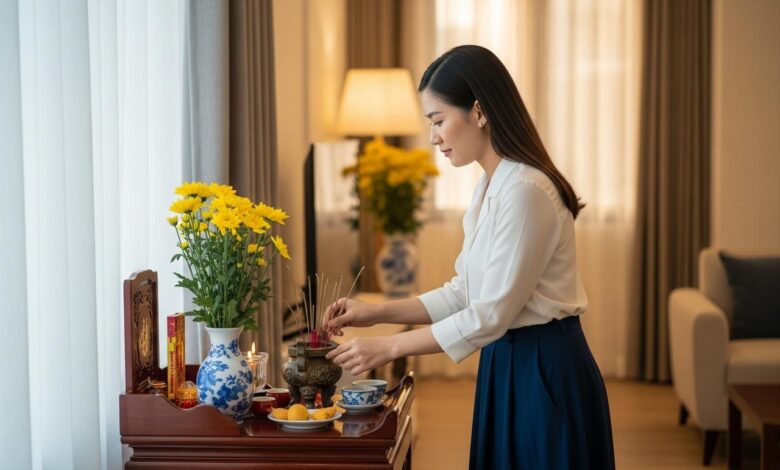 cách sắp xếp bàn thờ 1 bát hương​