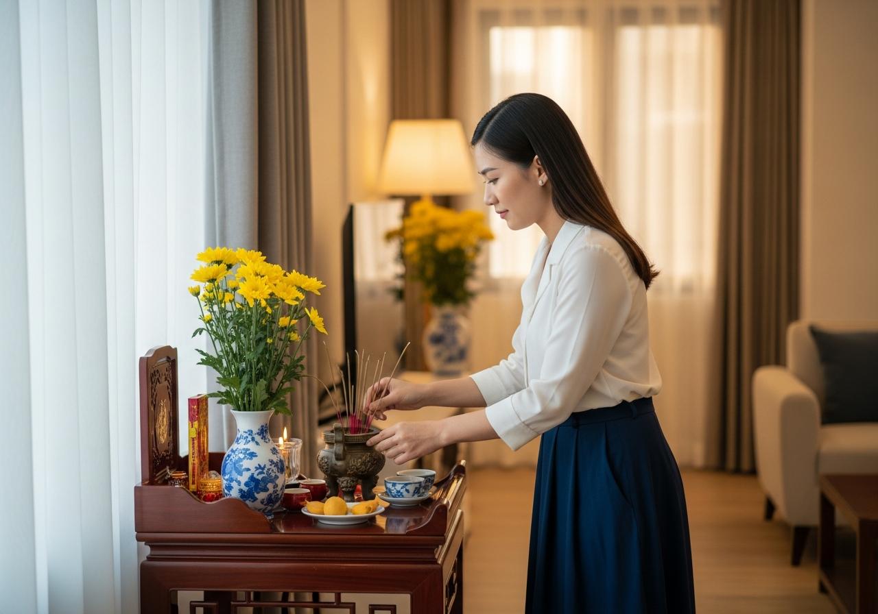 cách sắp xếp bàn thờ 1 bát hương​ 