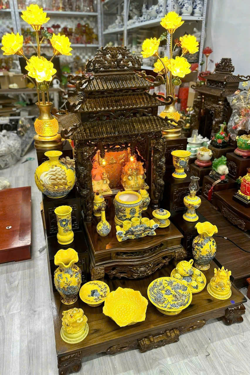 combo đồ thờ men màu vàng - Gốm Tết