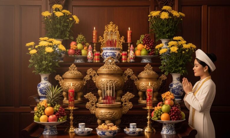 3 bát hương trên bàn thờ thờ ai​