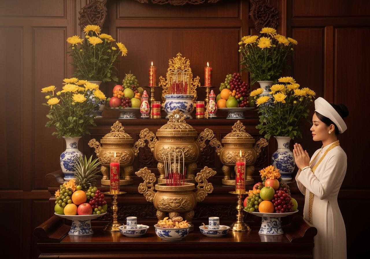 3 bát hương trên bàn thờ thờ ai​ 